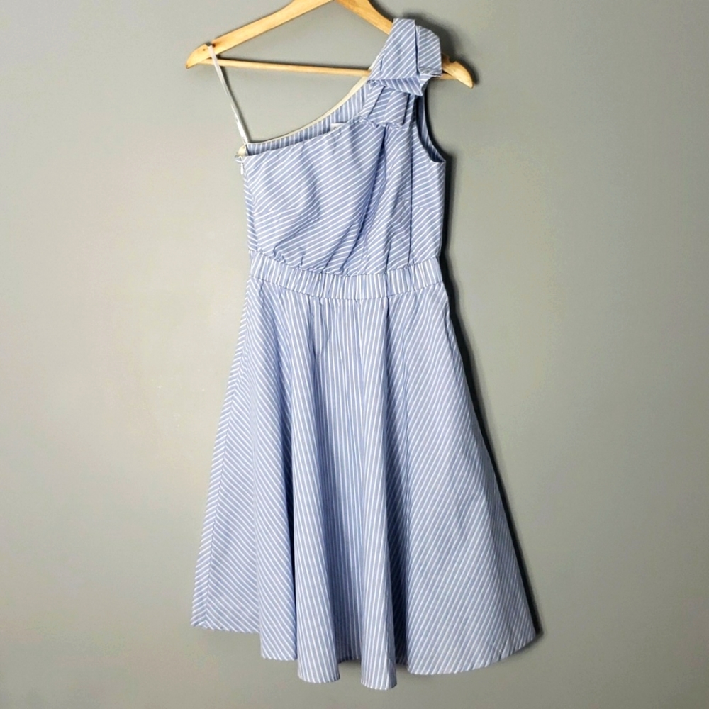 Calvin Klein Coastal Preppy One Shoulder Blue White Stripe Dress 2